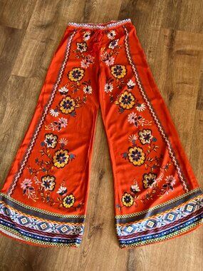 Orange Boho Patterned Palazzo Pants by Flying Tomato Small Excellent Condition